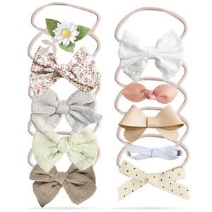 California Tot Bow Soft & Stretchy Nylon Headbands (Jade Set of 10)